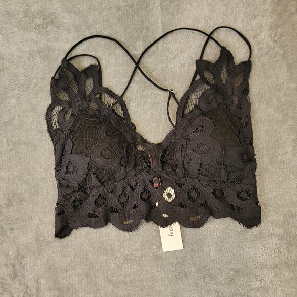 francesca Tops - Francesca's Lace Bralette XS Black Crochet Boho Festival Top